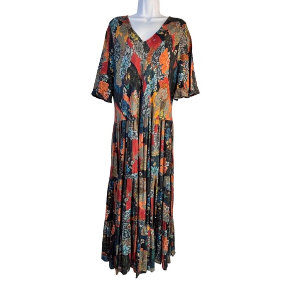 Soft Surroundings Floral Patchwork Maxi Dress 2X V-Neck Tiered Boho Peasant - Picture 8 of 13